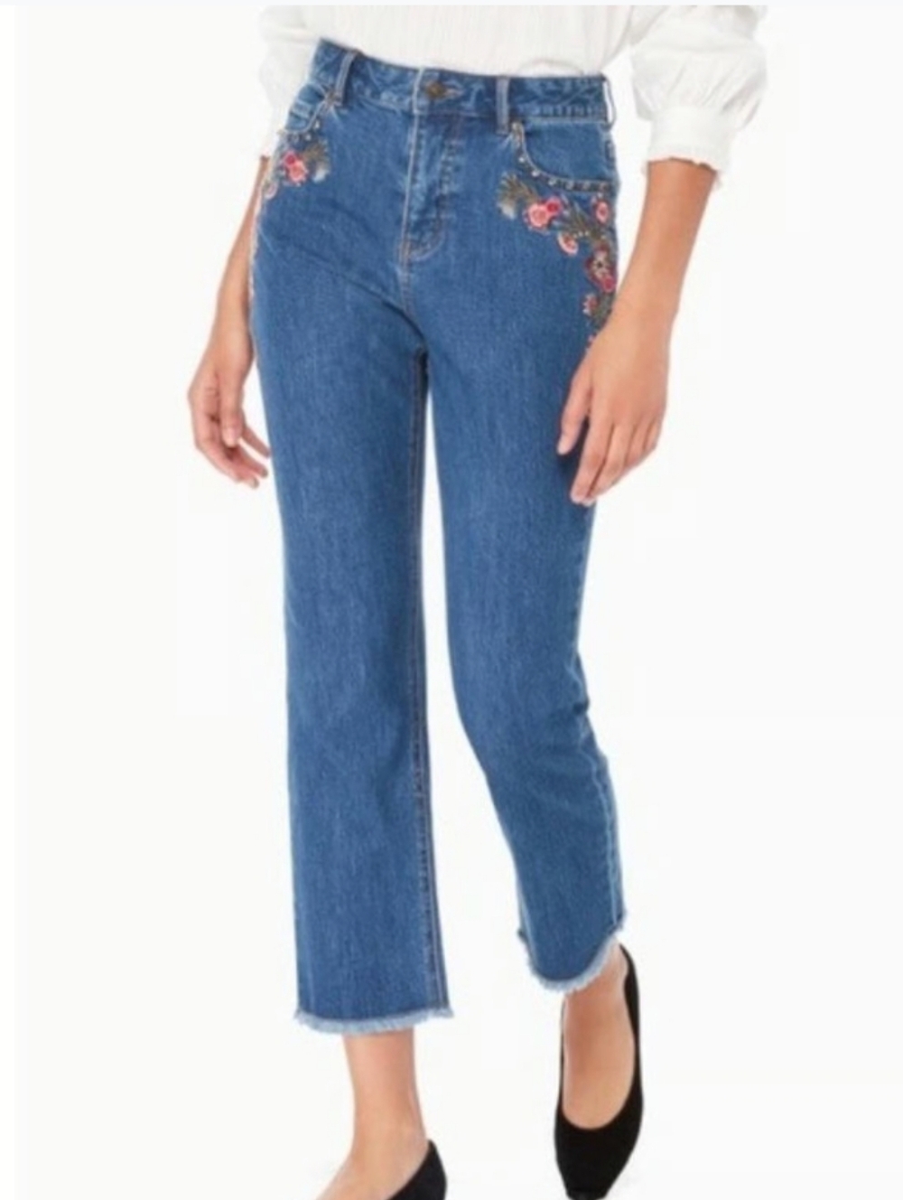 Kate Spade Broome Street ditsy floral embroidered raw hem straight leg jeans - Picture 7 of 7